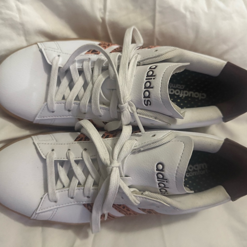Adidas White and Brown animal print Lace-Up Shoes athletic comfort casual indie‎